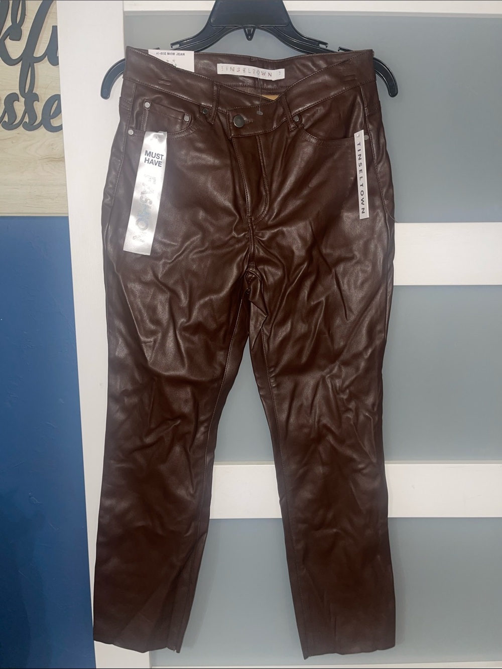 Tinseltown Women's Skinny Faux Leather Pants - Dark Brown
